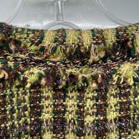 Chico’s blazer size L 12 green brown plaid tweed metallic jacket (Chico’s 2) - Picture 8 of 13